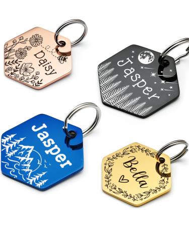 Custom Dog Tags, Funny Double Sided Deep Engraved Stainless Steel Pet Id Tags for Dogs, Cat & Dog Collar Charm Microchips, Lightweight Sturdy Cute Cat Id Tags, Personalized Dog Name Tags Hexagon