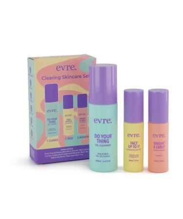 Evre 3 Step Teen Clearing Skin Care Set Face Wash Clarifying Dry Oil & Repair Serum Natural Cruelty-Free & Palm-Free Daily Blemish Control Routine Kit