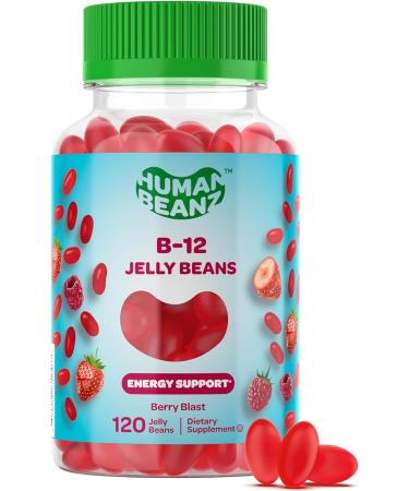 Human Beanz Vitamin B12 Jelly Bean Gummies for Adults, Brain Health and Energy Booster, Healthy Hair, Skin, and Nails, Nutritional Vegetarian Supplements, 120 Berry Blast Jelly Beans, Kosher - Buy Online on GoSupps.com
