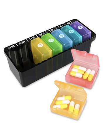 Weekly Pill Organizer1 Time a Day, ZHIYUANFANG Daily Pill Box Organizer, 7 Day Pill Organizer Large Compartment to Hold Vitamins/Fish Oil/Medication, Portable and BPA Free (Black)