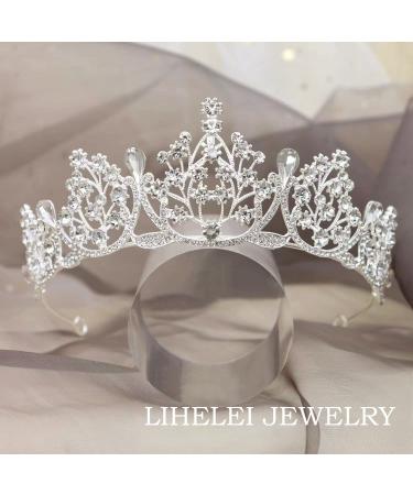 LIHELEI Crystal Crown Tiara - Vintage Silver Queen Crown for Wedding, Princess Tiara for Girls - Ideal for Halloween Costume and Birthday Party - Buy Online on GoSupps.com