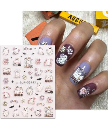 5D Halloween Nail Stickers 4 Sheets 5D Self-Adhesive Embossed Pink Nail Decal Ghost Pumpkin Nail Art Decoration Design Supplies - Buy Online on GoSupps.com