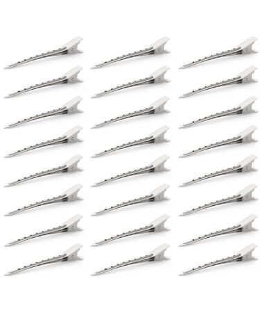 Small Duck Bill Hair Clips, GLAMFIELDS 3.35 inch Rust-Proof Durable Non-Slip Alligator Metal Clips for Styling Salon Sectioning (24 Pack) Silver Silver Hair Clips-24 Pack