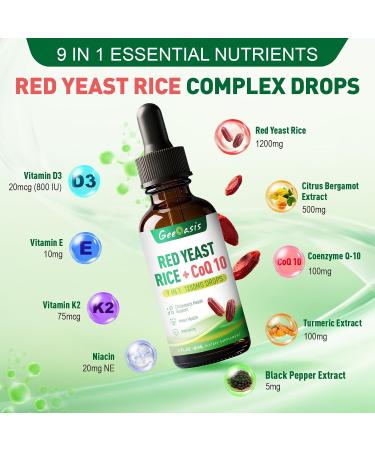 Liquid Red Yeast Rice with Coq10 Drops Red Yeast Rice 1200mg Supplement with Citrus Bergamot Turmeric Extract & Black Pepper Cholesterol Health Support Immune & Heart Support 2 Fl Oz - Buy Online on GoSupps.com