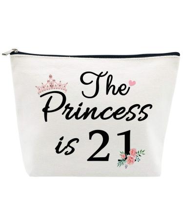 21st Birthday Gifts for Women Best Friend Daughter Funny 21 Year Old Birthday Gift for Her The Princess is 21 Cute Makeup Bag Celebrate Turning Twenty One