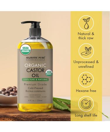 Buy Majestic Pure USDA Organic Castor Oil - 100% Pure Cold Pressed Hexane Free - Stimulate Hair Eyelash & Eyebrow Growth - Nourishing Body & Carrier Oil - 8 Fl Oz - Buy Online on GoSupps.com