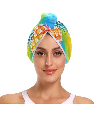 Rainbow Pineapple Hair Towel 2 Pack Super Absorbent Hair Drying Towel Quick Dry Hair Turbans Head Towel with Button Twisty Wrap for Women Girls