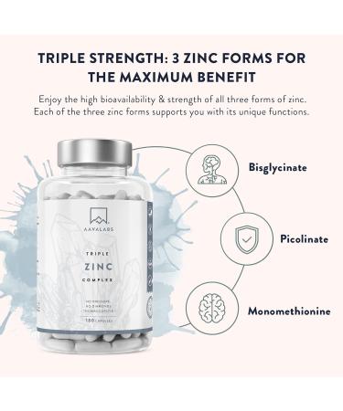 Triple Zinc 25mg with Vitamin C - 180 High Strength Tablets - Zinc Picolinate, Bisglycinate, Monomethionine - 6 Months Supply - Buy Online on GoSupps.com