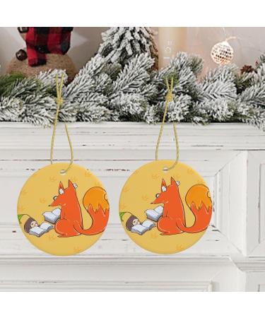 YYHHAOFA Sunflower Seeds and Foxes Prints Christmas Ceramic Round Pendant Decoration - Festive Hanging Ornament for Stores and Homes -2.9 in - Buy Online on GoSupps.com