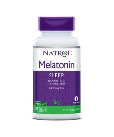 Natrol Melatonin Tablets Helps You Fall Asleep Faster Stay Asleep Longer Strengthen Immune System 100% Vegetarian 1mg 180 Count