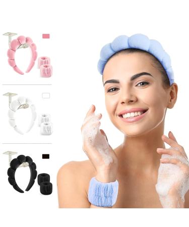 Yeabininee Spa Headband Set - Blue Fluffy Hairbands for Makeup & Skincare, Coral Velvet Women's Headbands with Wristband & Hanging Hook - Ideal Gifts - Buy Online on GoSupps.com