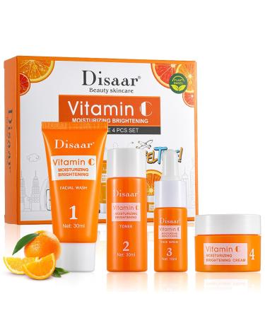 Vitamin C Skincare Set for Teenage Girls 5-In-1 Travel Size Skin Care Set Women Beauty Skin Care Kit: Cleanser Toner Serum Cream - Facial Kit for Women Teen Girls Deep Nourish Smooth Fine Lines