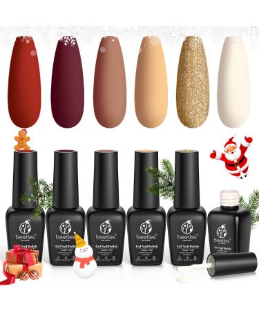 Beetles Gel Nail Polish Set 6 Colors Modern Retro Fall Winter Brown Yellow Gold Glitter Gel Polish Wine Red Gel Nail Kit Soak Off Nail Lamp LED Christmas Nail Art DIY Home Minicure A-Modern Retro 6