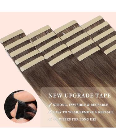 YDDM Tape-In Hair Extensions | 20 Pcs Real Hair | 18 (45cm) Brown to Light Brown & Blonde | Invisible Tape Extensions - 40g - Buy Online on GoSupps.com