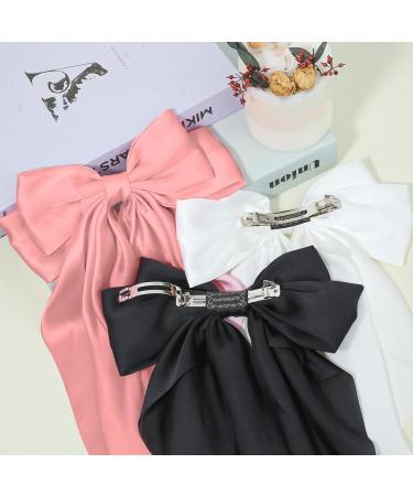 Silky Satin Hair Bows 3 PCS Big Black White Pink Bowknot Set Metal Spring Clip Oversized Long Tail Hair Ribbons Ponytail Holder French Barrettes Hair Accessories for Women Christmas Gifts Black & White & Dark Pink - Buy Online on GoSupps.com