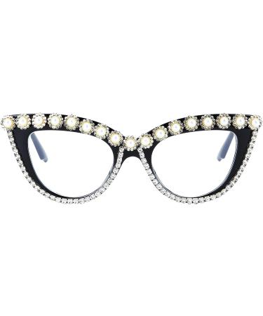 FEISEDY Diamond Blue Light Blocking Cat Eye Glasses for Women - Rhinestone Oversized Anti Eyestrain Computer Glasses Frame B2358 - 51mm - Buy Online on GoSupps.com