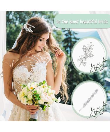 4 Pieces Rhinestone Bridal Hair Clips Shining Wedding Leaf Hair Clips Crystal Hair Clips Bridal Wedding Hair Clips Silver Crystal Barrette Hair Clips for Women Girls (2 Styles) - Buy Online on GoSupps.com