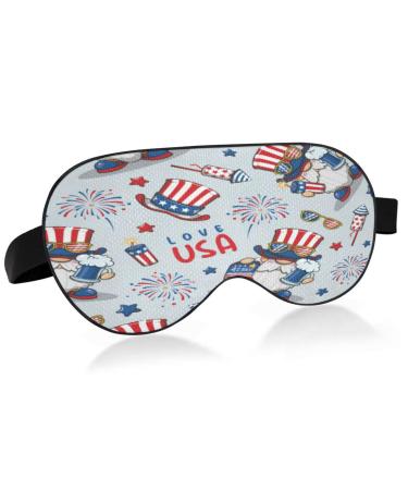 Sleep Mask Light Blocking 4th of July America Eye Mask for Sleeping with Adjustable Strap Cute Cartoon Gnome Soft Lightweight Eye Cover Blindfold for Men Women Work Travel Naps