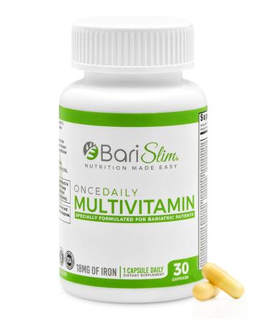 BariSlim Once Daily Bariatric Multivitamin Capsule - 18mg of Iron - Bariatric Vitamin & Supplement for Post Surgery Including Gastric Bypass & Gastric Sleeve | 30 Day Supply 30 Count (Pack of 1)