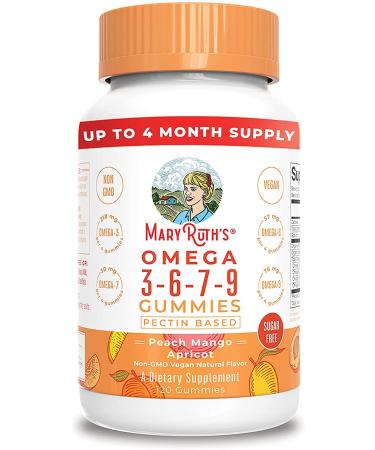 MaryRuth Organics Omega 3-6-7-9 Gummies Peach Mango Apricot Sugar Free 120 Gummies