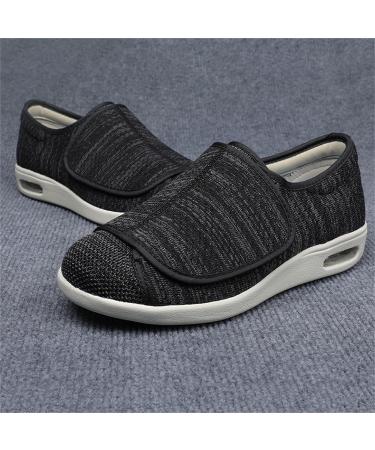 Adjustable Men's Diabetic Slippers - Wide Orthopedic Walking Shoes for Elderly with Arthritis, Fasciitis, Swollen Feet - Black/Grey, Size [insert size] - Buy Online on GoSupps.com