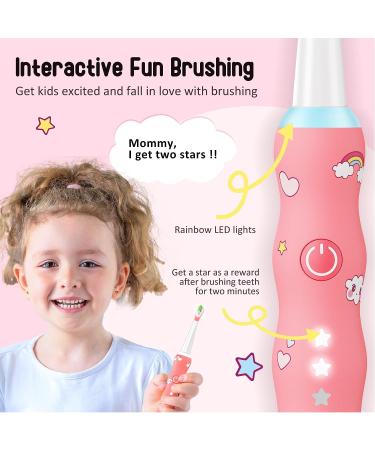 Kids Sonic Rechargeable Electric Toothbrush | Interactive LED Light | 3 Cleaning Modes | 2 Minute Timer | IPX7 Waterproof | 2 Soft Bristle Heads | Ages 3+ | Pink - Buy Online on GoSupps.com