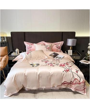 Precision Brocade Egyptian Cotton Luxury Chinese Style Flower Embroidery Bedding Set Silky Duvet Cover Bed Sheet Pillowcase Soft (B 4Pcs) - Buy Online on GoSupps.com