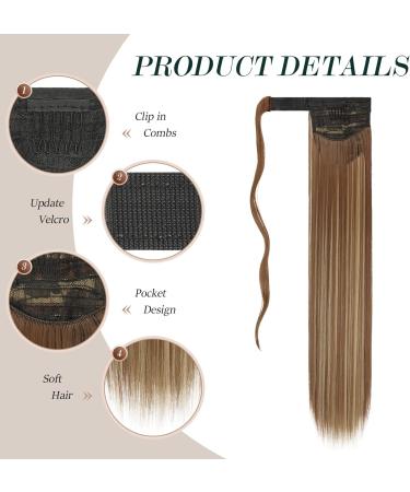 FESHFEN Long Wrap Around Ponytail Extension 28 Inch | Synthetic Hair Clip in Hairpiece for Women Girls | 12H24 Brown & Blonde - Buy Online on GoSupps.com