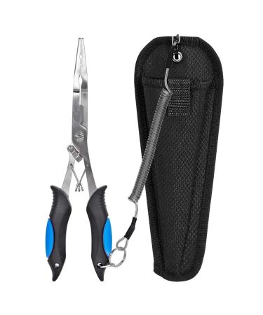 Fishing Pliers Stainless Steel Long Nose Hook Remover with Sheath and Lanyard for Tool & Line Cutters Saltwater and Freshwater 8.8 inches by Mygeromon(Black+Blue)