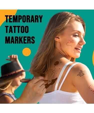 6-PCS Washable Temporary Tattoo Markers for Skin - Skin Safe Tattoo Kit for Teens, Kids & Adults - Body & Face Art Pens with Stencil Papers - Buy Online on GoSupps.com