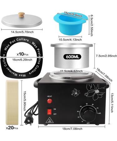 Portable Electric Wax Warmer for Hair Removal | Adjustable Temperature | Includes 10 Collars, 20 Wax Sticks, and Silicone Bowl | Ideal for Spa, Salon, or Home Use - Black - Buy Online on GoSupps.com