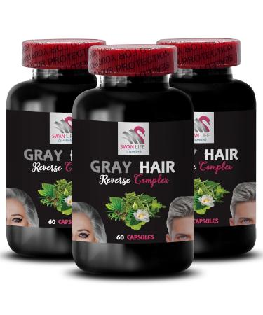 Biotin - Gray Hair Reverse - Hair Color Boost Natural Hair Color Hair revitalizer Lively Hair Hair Enrichment Fresh Vibrancy Renewed Hair Appearance Hair Pigment Renewer 3 Bottles 180 Capsules