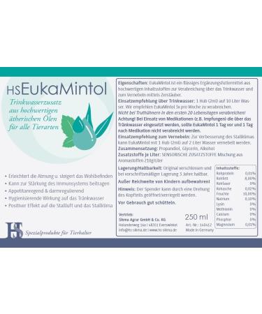 Eukamintol 250ml Drinking Water Additive for Chickens Pigeons & Rabbits | Essential Oils for Breathing Support & Well-Being | Helps with Runny Nose & Colds - Buy Online on GoSupps.com