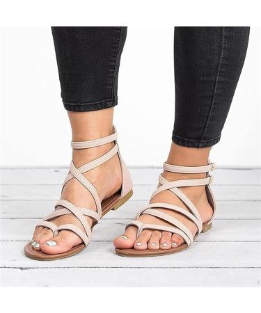 Buy Casual Women's Beach Flip Flops - Spring/Summer Strap Braided Sandals for Bunion Correction - Comfortable Flat Roman Slippers in Beige - Buy Online on GoSupps.com