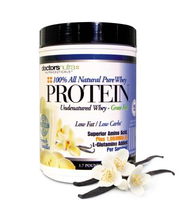 Pure 100 Percent - Undenatured Grass Fed Whey Protein by Doctors Nutra Low Carb Low Fat Rich Vanilla Flavor Nothing Artificial - Ultrafiltered Plus 1000 Milligrams L-Glutamine