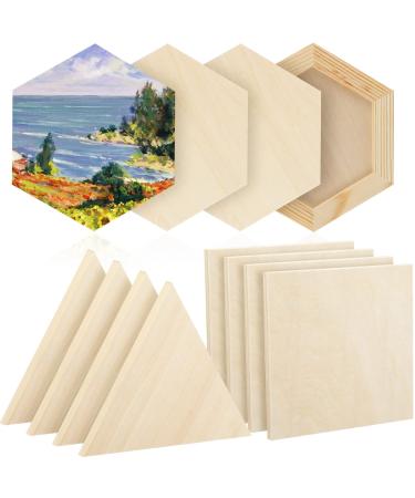 12 Pcs Wood Panel Boards for Painting 6'' Unfinished Wooden Canvas Panel Square Hexagon Triangle Boards Blank Wood Blocks Crafts for Arts Crafts Painting Supplies  3 Styles