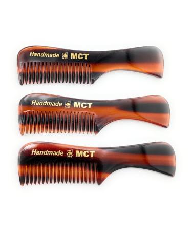 GBS MCT Stylish Pocket Comb Beard and Mustache Grooming comb for Men Daily Base Tortoise Hand-Made Cellulose Acetate Use for Home, Travel, and Office (3" long) Pack of 3 .MCT