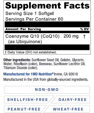 1MD Nutrition CoQ10 - for Heart Health & Cellular Energy Production - Health Supplement for Men & Women - Coenzyme Q10 Softgel - 60 Days 60 Count (Pack of 1) - Buy Online on GoSupps.com