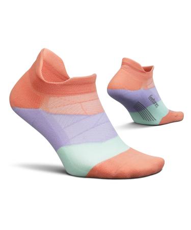 Feetures Elite Ultra Light No Show Tab Solid - Running Socks for Men & Women, Athletic Compression Socks, Moisture Wicking Pop Off Peach Medium-Large