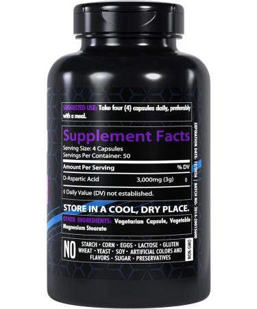D-Aspartic Acid (DAA) 3000mg - 200 Capsules | Premium Non-GMO & Gluten Free Amino Acid Supplement for Optimal Performance - Buy Online on GoSupps.com