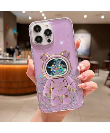 Rnrieyta Miago B r Astronaut iPhone 14 Plus Cover - Cute Purple Crystal Bumper Case with Kickstand & Glittery Transparent Design - Buy Online on GoSupps.com