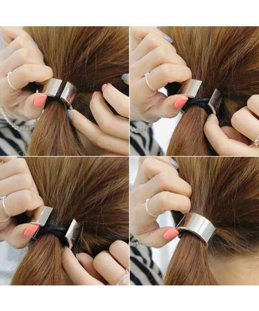 Ziyero 4-Piece Elastic Hair Tie Set - Metal Ring Cuffs for Ponytails | Smooth Surface in Silver Gold Rose Gold & Light Black - Perfect for Everyday Travel & Parties - Buy Online on GoSupps.com