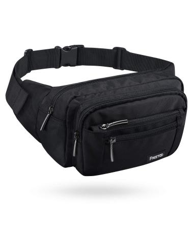 Freetoo belt pocket for women and men with 6 zip pockets - waterproof bunkbag for walks with dogs running hiking traveling and vacation black