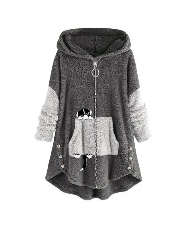 Hanxiulin fleece plush jacket fluffy warm zipper wool jacket women winter parka long arm stand -up collar upper clothes women trench coat lightweight quilted transition jacket women 3xl dark gray