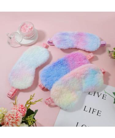 4 Pieces Rainbow Plush Eye Masks for Kids & Women - Soft Sleeping Eye Covers with Elastic Strap & Silky Back - Buy Online on GoSupps.com