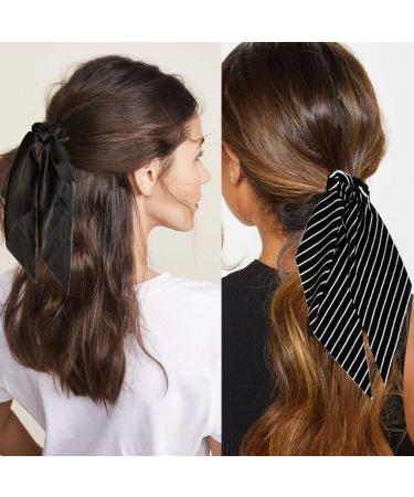 Black Floral/Striped Scarf Scrunchie Set - 5pcs Chiffon/Silk Hair Ties for Women - Buy Online on GoSupps.com