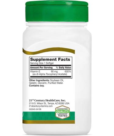 21st Century E 400 I.U. (DL-Alpha) Softgels 110 Count - Pack of 2 | High-Quality Vitamin E Supplement - Buy Online on GoSupps.com