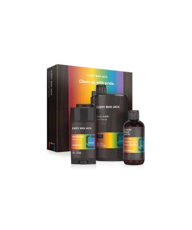 Every Man Jack Pride Essentials Box - Includes Three Grooming Essentials with Clean Ingredients & Incredible Scents - Round Out His Routine with Body wash, Deodorant, and 2-in-1 Shampoo