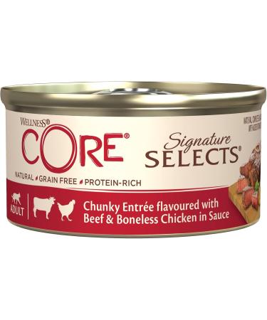 Wellness Core Signature Selects Grain-Free Chunky Cat Food 24-Pack - High Meat Beef & Chicken in Sauce 79g Cans - Buy Online on GoSupps.com