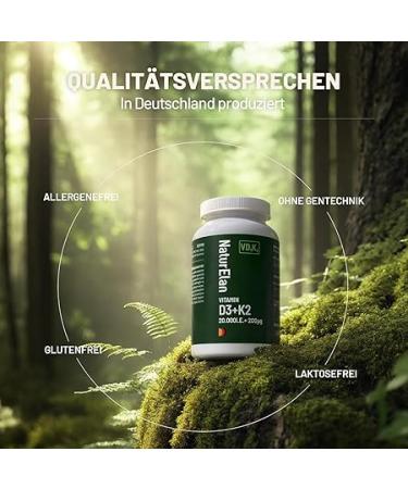 Vitamin D3 K2 Capsules - 20000 I.U. + 200 MCG K2 MK7 - 180 Vegetarian Capsules Additive-Free Made in Germany - Buy Online on GoSupps.com